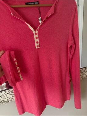 PattyBoutik Coral Pink Long Sleeve Henley with Contrast Trim so soft size XL
